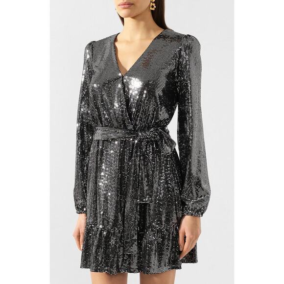 Michael Kors Mirror Dot Matte- ersey Crossover Dress Black / Silver Size S NWT - Picture 1 of 7